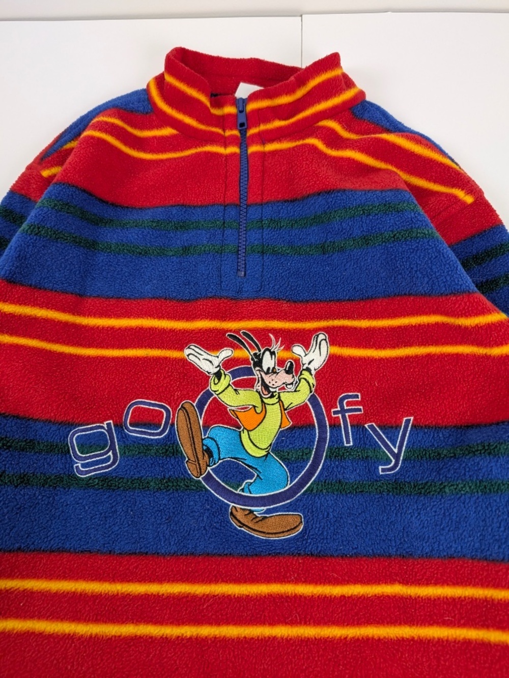 Kids Disney Goofy Fleece Pullover Size Medium 90's Striped Quarter Zip - Picture 7 of 10